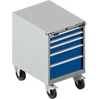 Schäfer Shop Mobiele gereedschapskast WSK 27-36, 5 laden, H 920 mm, enkele vergrendeling, staal, 75 kg max. belasting, wit aluminium/gentiaanblauw