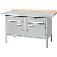 Schäfer Shop Werkbank met kasten PWi 150-0, ESD, beuken multiplexplaat, met stalen deksel, tot 750 kg, B 1500 x D 700 x H 840 mm, blank aluminium
