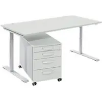 Schäfer Shop Complete meubelset Modena Flex, bureautafel B 1600 mm, in hoogte verstelbaar en verrijdbaar ladeblok, lichtgrijs