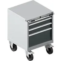 Schäfer Shop Gereedschapskast verrijdbaar WSK 27-27, 4 laden, H 770 mm, enkele vergrendeling, staal, wit aluminium/antracietgrijs, met een lengte van 1,5 meter.