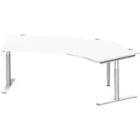 Schäfer Shop hoekbureau MODENA FLEX 135°, T-poot ronde buis, B 2165 mm, bevestiging rechts, wit/wit aluminium