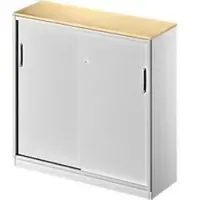 Schäfer Shop Schuifdeurkast TETRIS SOLID, 3 ordnerhoogten, B 1200 x H 1170 mm, middenwand, 19 mm afdekplaat, esdoorn/blank aluminium
