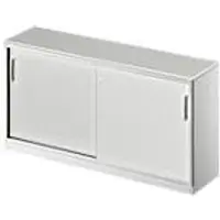 Schäfer Shop Schuifdeurkast TETRIS SOLID, 2 ordnerhoogten, B 1600 mm, incl. 19 mm afdekplaat, lichtgrijs/blank aluminium