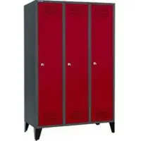 Schäfer Shop garderobekast met voeten, 3 vakken, 400 mm vakbreedte, cilinderslot, antraciet/rood, 3 compartimenten, antraciet/rood