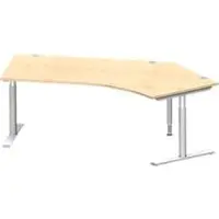 Schäfer Shop hoekbureau MODENA FLEX 135°, T-poot ronde buis, B 2165 mm, bevestiging rechts, ahorn/wit aluminium