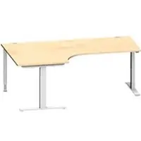 Schäfer Shop Hoekbureautafel MODENA FLEX 90°, T-poot rechthoekige buis, B 2000 mm, aanbouw links, esdoorn/blank aluminium