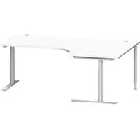 Schäfer Shop hoekbureau MODENA FLEX 90°, aanbouw rechts, C-voet ronde buis, B 2000 mm, wit/wit