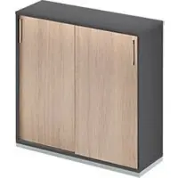 Schäfer Shop schuifdeurkast TETRIS WOOD, 3 OH, B 1200 mm, incl. stalen sokkel, grafiet/eiken