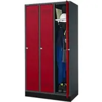 Schäfer Shop Garderobekast met onderstel, 3 vakken, 300 mm vakbreedte, cilinderslot, antraciet/rubberrood