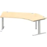 Schäfer Shop Hoekbureautafel MODENA FLEX 135°, T-poot rechthoekige buis, B 2165 mm, aanbouw rechts, esdoorn/blank aluminium