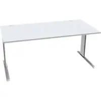 Schäfer Shop Desk PLANOVA BASIC, rechthoekig, C-poot, B 1600 x D 800 x H 717 mm, aluminium lichtgrijs/wit + kabelgoot
