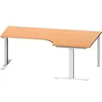 Schäfer Shop Hoekbureautafel MODENA FLEX 90°, T-poot rechthoekige buis, B 2000 mm, aanbouw rechts, beuken/blank aluminium