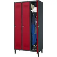Schäfer Shop Garderobekast met poten, 3 vakken, 300 mm vakbreedte, cilinderslot, antraciet/rode kleur: antraciet/rubberrood