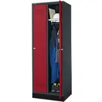 Schäfer Shop Garderobekast met onderstel, 2 vakken, 300 mm vakbreedte, cilinderslot, antraciet/rode kleur: antraciet/rubberrood