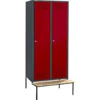 Schäfer Shop kleerkast met bank, 2 vakken, 400 mm vakbreedte, cilinderslot, antraciet/rood, 2 vakken, antraciet/rubberrood