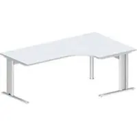 Schäfer Shop hoekbureau PLANOVA BASIC, 90° hoek rechts, C-voet, B 2000 x D 1200/800 x H 717 mm, lichtgrijs/wit + kabelgoot