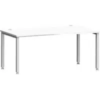 Schäfer Shop Bureau MODENA FLEX, vrije vorm, aanbouw rechts, 4-poots vierkante buis, B 1800 x D 1000/800 x H 720-820 mm, wit/wit aluminium
