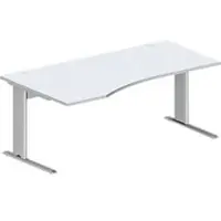 Schäfer Shop Desk PLANOVA BASIC, vrijstaand, aanbouw links, C-poot, B 1800 x D 1000/800 x H 717 mm, aluminium lichtgrijs/wit + kabelgoot