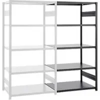 Ordo Insteekstelling Business - stalen - aanbouwrek - modulair - B 1310 x D 835 x H 2500 mm - draagvermogen 1000 kg - 5 legborden - gitzwart RAL 9005
