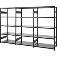 Ordo Insteekstelling Business - stalen - 1 basisrek + 2 aanbouwrekken - modulair - B 3080 x D 435 x H 2000 mm - draagvermogen 1200 kg - 15 legborden - gitzwart RAL 9005