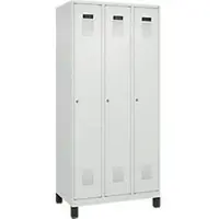 C+P Evolo Plus kledingkast, 3 vakken, rechts scharnierend, cilinderslot, B 900 x D 500 x H 1950 mm, lichtgrijs/lichtgrijs