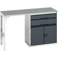Bott Onderbank verso, linoleumblad, 2 laden, 1 deur, 1 plank, B 1500 x D 600 x H 930 mm, lichtgrijs / antracietgrijs