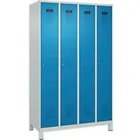 C+P Evolo Plus kledingkast, 4 vakken, 300 mm vakbreedte, met voetjes, rechts scharnierend, cilinderslot, soft-close, inbraakwerend, B 1200 x D 500 x H 1950 mm, lichtgrijs RAL 7035/lichtblauw RAL 5012
