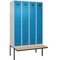 C+P Evolo Plus kledingkast, 4 vakken van elk 300 mm breed, zwevende bank, B 1200 x D 815 x H 2120 mm, cilinder, lichtgrijs/lichtblauw