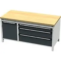 OttoKind Otto Kind Breitfachwerkbank Typ 440, Buche Multiplexplatte, bündig, bis 1400 kg, B 1697 x T 750 x H 850 mm, Stahl, Zentralverschluss, lichtgrau/anthrazitgrau