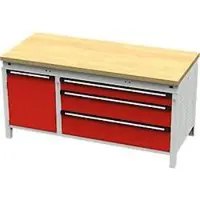OttoKind Otto Kind Breitfachwerkbank Typ 440, Buche Multiplexplatte, bündig, bis 1400 kg, B 1697 x T 750 x H 850 mm, Stahl, Zentralverschluss, lichtgrau/feuerrot
