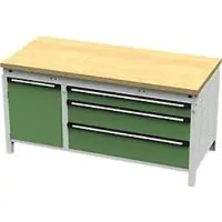 OttoKind Otto Kind Breitfachwerkbank Typ 440, Buche Multiplexplatte, bündig, bis 1400 kg, B 1697 x T 750 x H 850 mm, Stahl, Zentralverschluss, lichtgrau/resedagrün