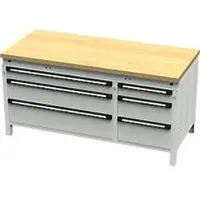 OttoKind Otto Kind brede werkbank type 430, beuken multiplex blad, verzonken, tot 1400 kg, B 1697 x D 750 x H 850 mm, staal, centrale vergrendeling, lichtgrijs/lichtgrijs