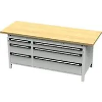 OttoKind Otto Kind Breitfachwerkbank Typ 415, Buche Multiplexplatte, bis 1.400 kg, B 2004 x T 750 x H 850 mm, Stahl, Zentralverschluss, lichtgrau/lichtgrau