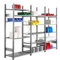 Ssi Legbordstelling R 3000 , B 3105 x P 500 x H 2278 mm, 3 stellingsecties: 1 basis- en 2 aanbouwsecties inclusief 15 in hoogte verstelbare legborden, gegalvaniseerd