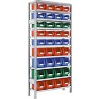 Ssi Legbordstelling R 3000, B 1055 x D 400 x H 2278 mm, 1 basis stelling, 10 legborden en 36 bakken van polyethyleen