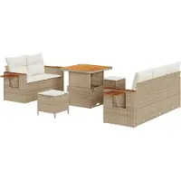 vidaXL Tuinbank Set met kussen 10 pcs Beige en Crème poly rattan