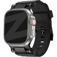 Bandz Siliconen band 'Explorer' met gespsluiting - geschikt voor Series Apple Watch 1/2/3/4/5/6/8/9/10/11/SE(2-3)/Ultra(2-3) - grote maten 44mm 45mm 46mm 49mm (zwart met zwarte connectors)