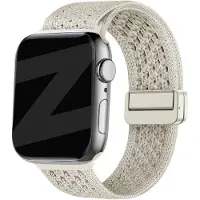 Bandz Vintage nylon band met magneetsluiting - geschikt voorApple Watch Series 1/2/3/4/5/6/7/8/9/10/11/SE/SE2/SE3 - iWatch bandje stof voor kleine maten 38mm 40mm 41mm 42mm (sterrenlicht / starlight)