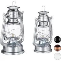 Relaxdays olielamp set 2 stuks - stormlamp - petroleumlamp - windlicht - stormlantaarn zilver