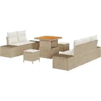 vidaXL Tuinset met 8 stukken, 7 zitplaatsen, beige, polyrotan