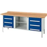 Schäfer Shop Box-type werkbank PW 200-2, beuken multiplex blad, tot 750 kg, B 2000 x D 700 x H 840 mm, gentiaanblauw