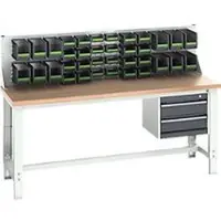 Bott cubio system werkbank, met uittrekframe en sleufblad, laden, beuken multiplex plaat, tot 800 kg, B 2000 x D 750 mm, lichtgrijs