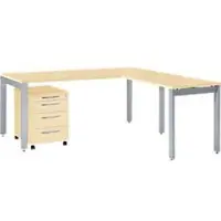 Schäfer Shop Bureautafel B 1800 x D 800 x H 740 mm- met aanbouwtafel - verrijdbaar ladenblok - ahorn decor - ons merk