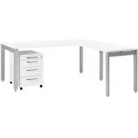 Schäfer Shop Bureautafel B 1800 x D 800 x H 740 mm - met aanbouwtafel - verrijdbaar ladenblok - wit - ons merk