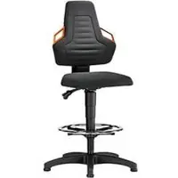 BIMOS Werkstoel, glijders + voetenring, Supertec zwart, handgrepen oranje