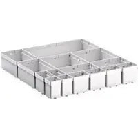 Bott Onderdelenbakken onderzijde verso, voor laden, set van 15 bakken, voor fronthoogte 100/125 mm, B 525 x D 550 x H 77 mm, plaatstaal