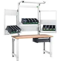 Bott cubio system werkbank, met laden, steun en zwenkramen, licht, beuken multiplex plaat, tot 800 kg, B 2000 x D 750 mm, lichtgrijs