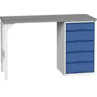 Bott Onderbank verso, linoleumblad, 5 laden, B 1500 x D 600 x H 930 mm, lichtgrijs / gentiaanblauw