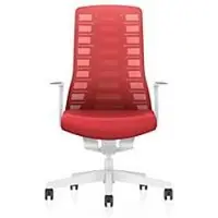 Interstuhl bureaustoel PUREis3, vaste armleuningen, 3D auto-synchroonmechanisme, kuipzitting, gazen rugleuning, vuurrood/wit
