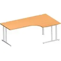 Schäfer Shop hoekbureau COMBITEC, 90° hoek rechts, C-poot, B 2000 x D 1200/800 x H 677-817 mm, beuken/wit aluminium